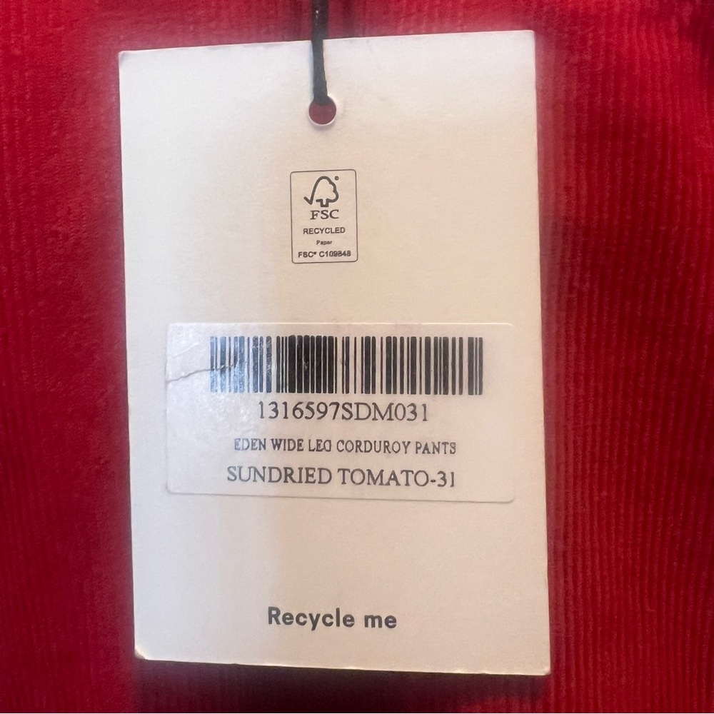 REFORMATION Wide Leg Corduroy Pants High Rise Red - Picture 9 of 13